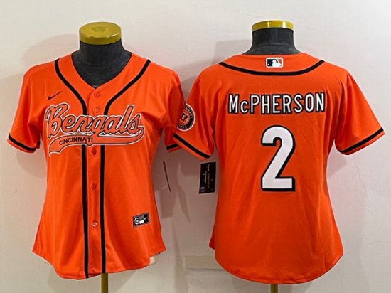 Womens Cincinnati Bengals #2 Evan McPherson Orange Baseball Jersey