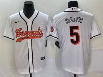 Cincinnati Bengals #5 Tee Higgins White Baseball Jersey