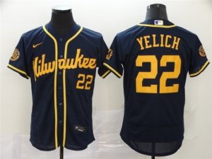 Milwaukee Brewers #22 Christian Yelich Navy Flex Base Jersey