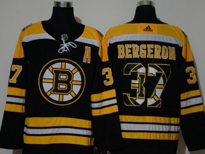 Boston Bruins #37 Patrice Bergeron Black 2020 Team Logo Printing Jersey