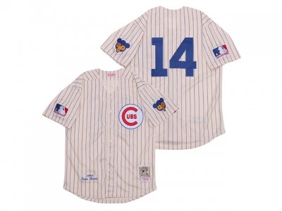 Chicago Cubs #14 Ernie Banks 1969 Throwback Cream Stripe Jersey
