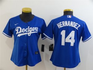 Womens Los Angeles Dodgers #14 Enrique Hernandez Royal Blue Cool Base Jersey