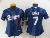 Women's Los Angeles Dodgers #7 Julio Urias Blue Pinstripe Cool Base Jersey