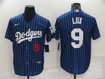 Los Angeles Dodgers #9 Gavin Lux Blue Pinstripe Cool Base Jersey