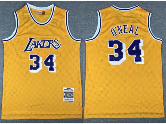 Los Angeles Lakers #34 Shaquille O'Neal 1996-97 Gold Hardwood Classic Jersey