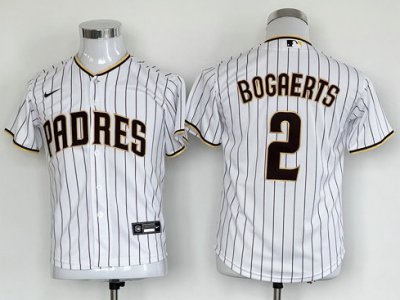 Youth San Diego Padres #2 Xander Bogaerts White Pinstripe Cool Base Jersey