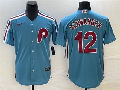 Philadelphia Phillies #12 Kyle Schwarber Light Blue Cool Base Jersey