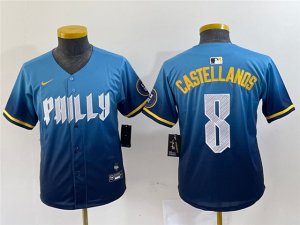 Youth Philadelphia Phillies #8 Nick Castellanos Blue 2024 City Connect Limited Jersey