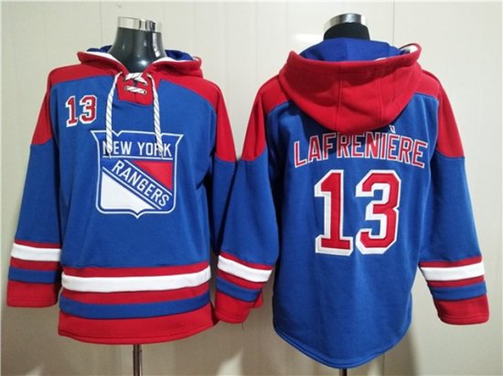New York Rangers #13 Alexis Lafreniere Blue Ageless Must-Have Lace-Up Pullover Hoodie