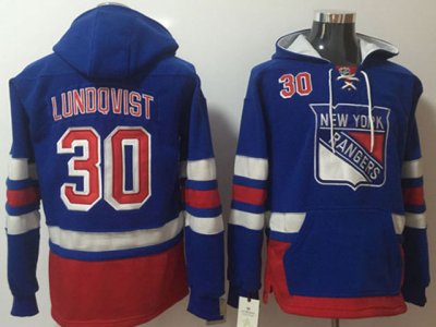 New York Rangers #30 Henrik Lundqvist Blue One Front Pocket Hoodie Jersey