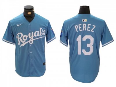 Kansas City Royals #13 Salvador Perez Light Blue Cool Base Jersey