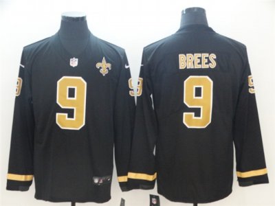 New Orleans Saints #9 Drew Brees Black Therma Long Sleeve Jersey