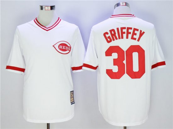 Cincinnati Reds #30 Ken Griffey Jr. White Cooperstown Cool Base Jersey