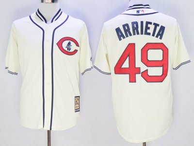 Chicago Cubs #49 Jake Arrieta 1929 Throwback Cream Jersey