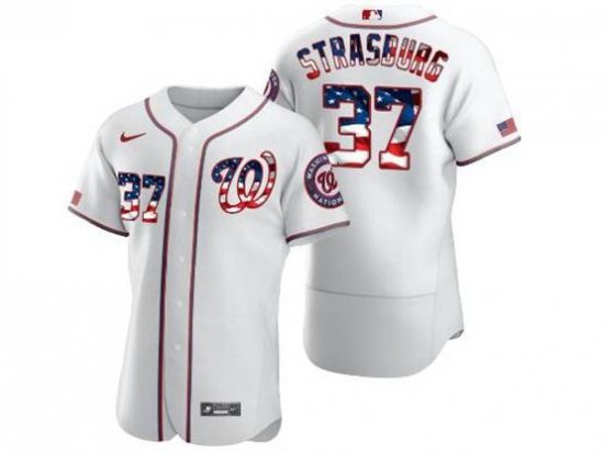 Washington Nationals #37 Stephen Strasburg White Usa Flag Flex Base Jersey