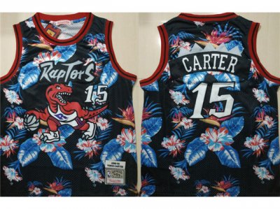 Toronto Raptors #15 Vince Carter 1998-99 Black Floral Fashion Hardwood Classics Jersey