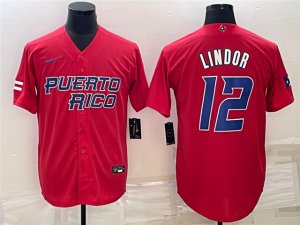 Puerto Rico #12 Francisco Lindor Red 2023 World Baseball Classic Jersey