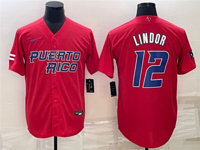 Puerto Rico #12 Francisco Lindor Red 2023 World Baseball Classic Jersey