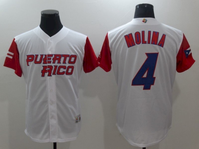 Puerto Rico #4 Yadier Molina White 2017 World MLB Classic Jersey - Click Image to Close