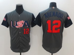 USA #12 Nolan Arenado Gray 2017 World MLB Classic Jersey