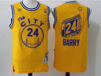 Golden State Warriors #24 Rick Barry Gold The City Hardwood Classic Jersey