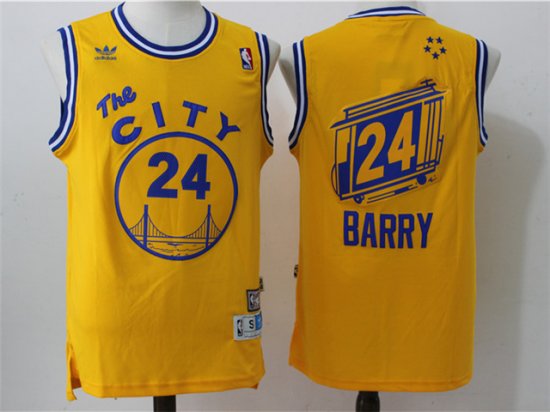 Golden State Warriors #24 Rick Barry Gold The City Hardwood Classic Jersey