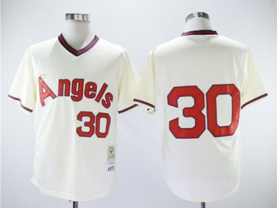 Los Angeles Angels #30 Nolan Ryan 1973 Throwback Cream Jersey