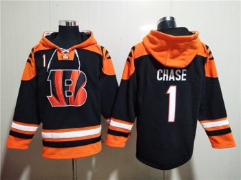 Cincinnati Bengals #1 Ja'Marr Chase Black Pocket Pullover Hoodie Jersey