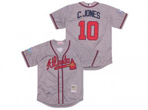 Atlanta Braves #10 Chipper Jones 1999 World Series Gray Throwback Jersey