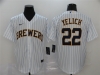 Milwaukee Brewers #22 Christian Yelich White Stripe Cool Base Jersey