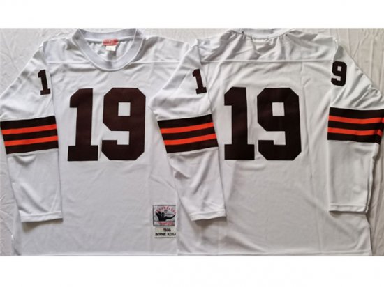 Cleveland Browns #19 Bernie Kosar White 1986 Throwback Long Sleeve Jersey