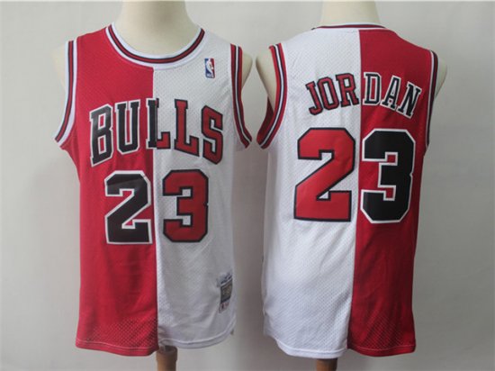 Chicago Bulls #23 Michael Jordan 1997-98 Red White Split Hardwood Classics Jersey