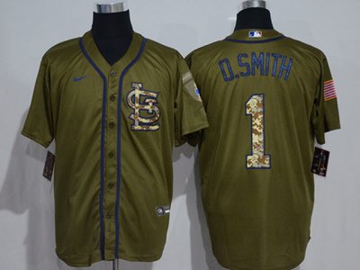 St. Louis Cardinals #1 Ozzie Smith Army Green Cool Base Jersey