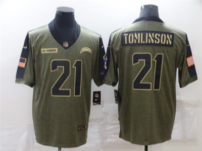 Los Angeles Chargers #21 LaDainian Tomlinson 2021 Olive Salute To Service Limited Jersey