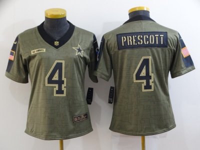 Women's Dallas Cowboys #4 Dak Prescot 2021 Olive Salute To Service Limited Jersey