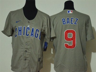 Youth Chicago Cubs #9 Javier Baez Gray Cool Base Jersey