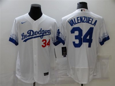 Los Angeles Dodgers #34 Fernando Valenzuela White 2021 City Connect Flex Base Jersey