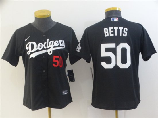 Womens Los Angeles Dodgers #50 Mookie Betts Black Cool Base Jersey