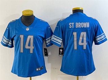 Womens Detroit Lions #14 Amon-Ra St. Brown Blue Vapor Limited Jersey