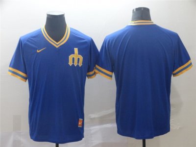 Seattle Mariners Blank Blue Gold Cooperstown Collection Legend V Neck Jersey