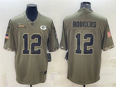 Green Bay Packers #12 Aaron Rodgers 2022 Olive Salute To Service Limited Jersey