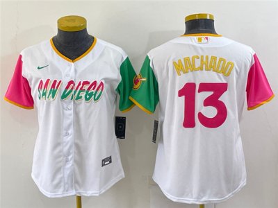 Women's San Diego Padres #13 Manny Machado White 2022 City Connect Cool Base Jersey