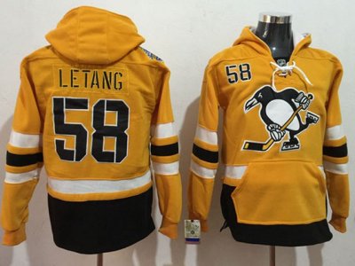 Pittsburgh Penguins #58 Kris Letang Yellow One Front Pocket Hoodie Jersey