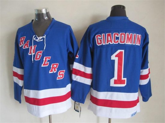 New York Rangers #1 Eddie Giacomin CCM Vintage Blue Jersey