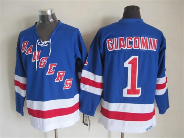 New York Rangers #1 Eddie Giacomin CCM Vintage Blue Jersey - Click Image to Close