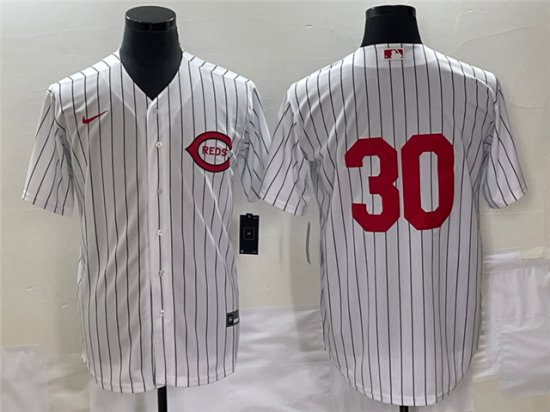 Cincinnati Reds #30 Ken Griffey Jr. Vintage White Pinstripe Jersey