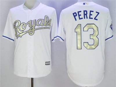 Kansas City Royals #13 Salvador Perez White Gold Cool Base Jersey