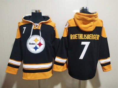 Pittsburgh Steelers #7 Ben Roethlisberger Black Pullover Hoodie Jersey