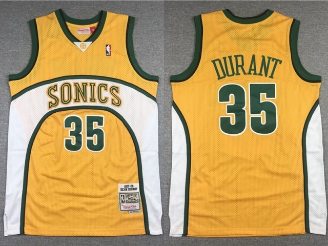 Seattle SuperSonics #35 Kevin Durant 2007-08 Gold Hardwood Classics Jersey - Click Image to Close