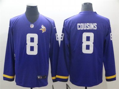 Minnesota Vikings #8 Kirk Cousins Purple Therma Long Sleeve Jersey